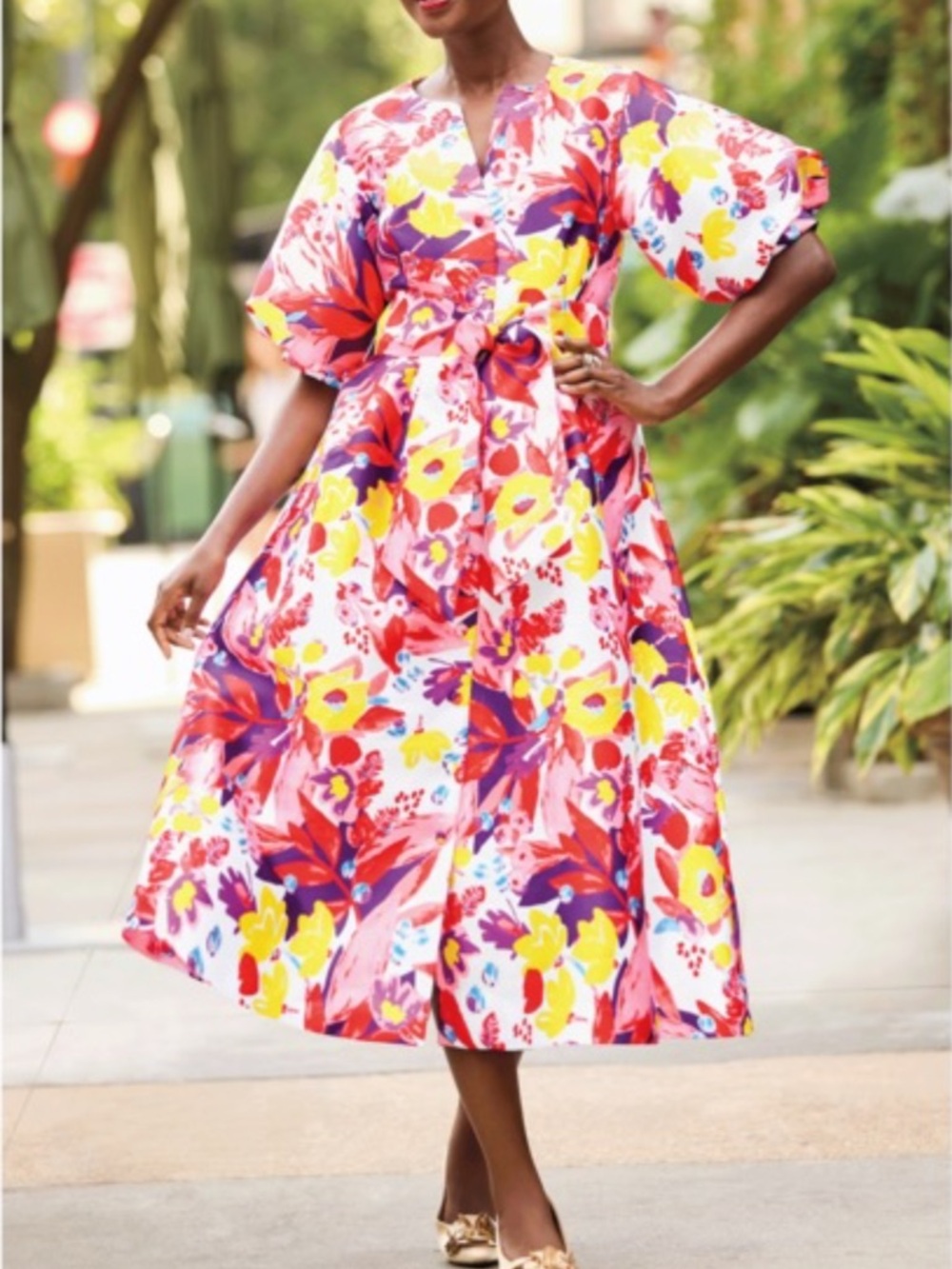 Ashro Bright Floral  Dress sz. 10 WEDDING guest PERFECT!! Fabric is AMAZING EUC